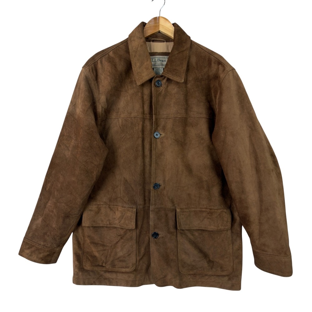 LL Bean Suede Leather Chore Coat Jacket Mens Large Brown Field Barn Workwear